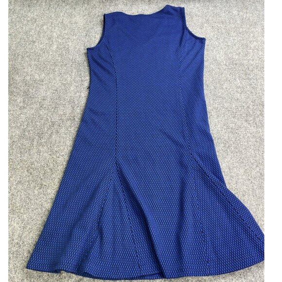 Jones New York‎ Dress Womens S Cobalt Blue Black Fit Flare Midi V Neck No Belt - Picture 5 of 12